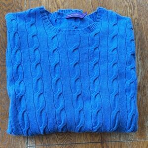 Ralph Lauren Purple Label Vibrant Blue Cable Knit Crewneck Cashmere Sweater